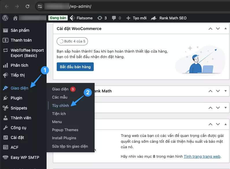 Truy cập trình tùy biến Flatsome