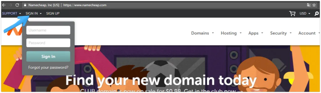 Đăng nhập Namecheap