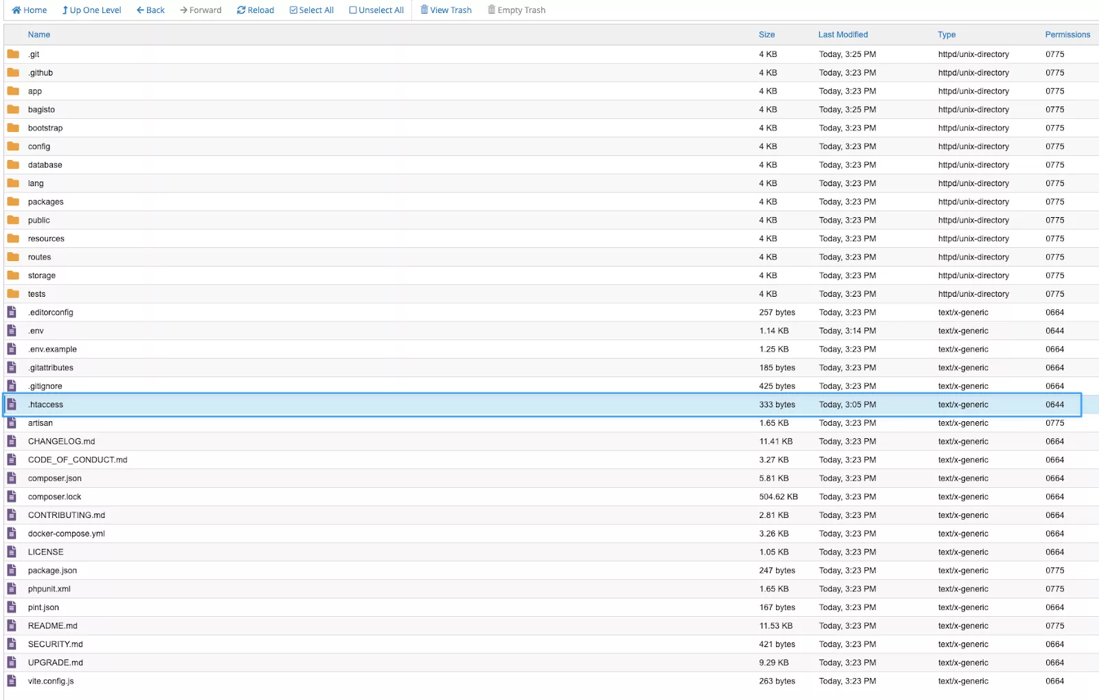 File Manager hiển thị thư mục public_htmlpublic.  