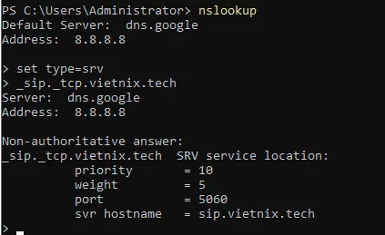 Kiểm tra bằng lệnh nslookup