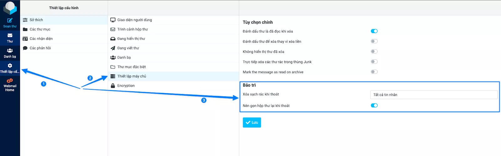 Cấu hình tự động dọn thùng rác khi đăng xuất