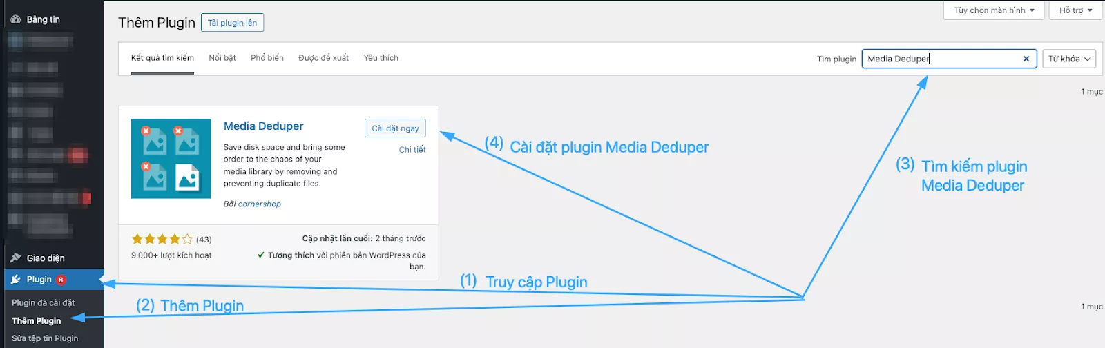 Cài đặt và kích hoạt plugin Media Deduper 