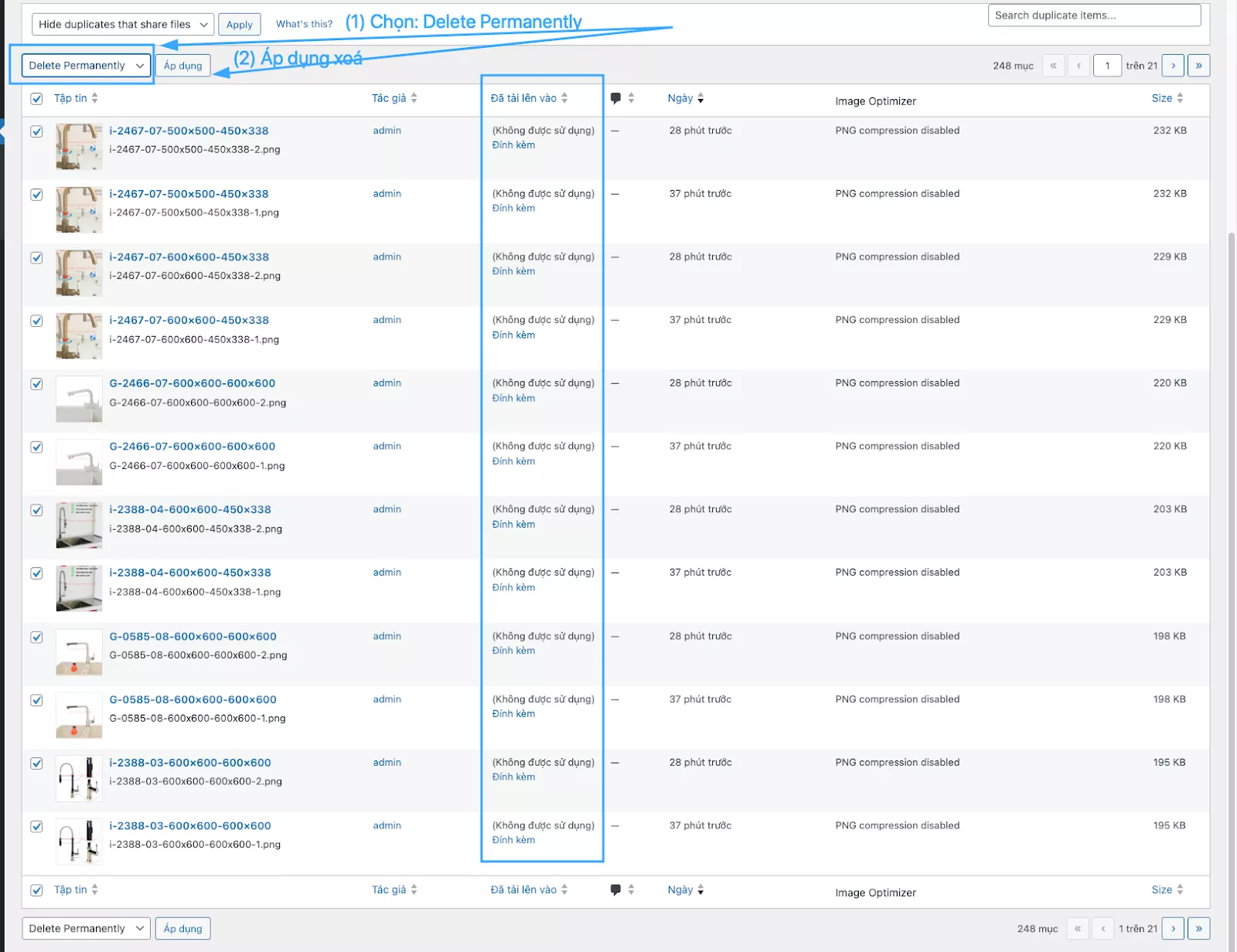 Xóa các phần media không sử dụng 