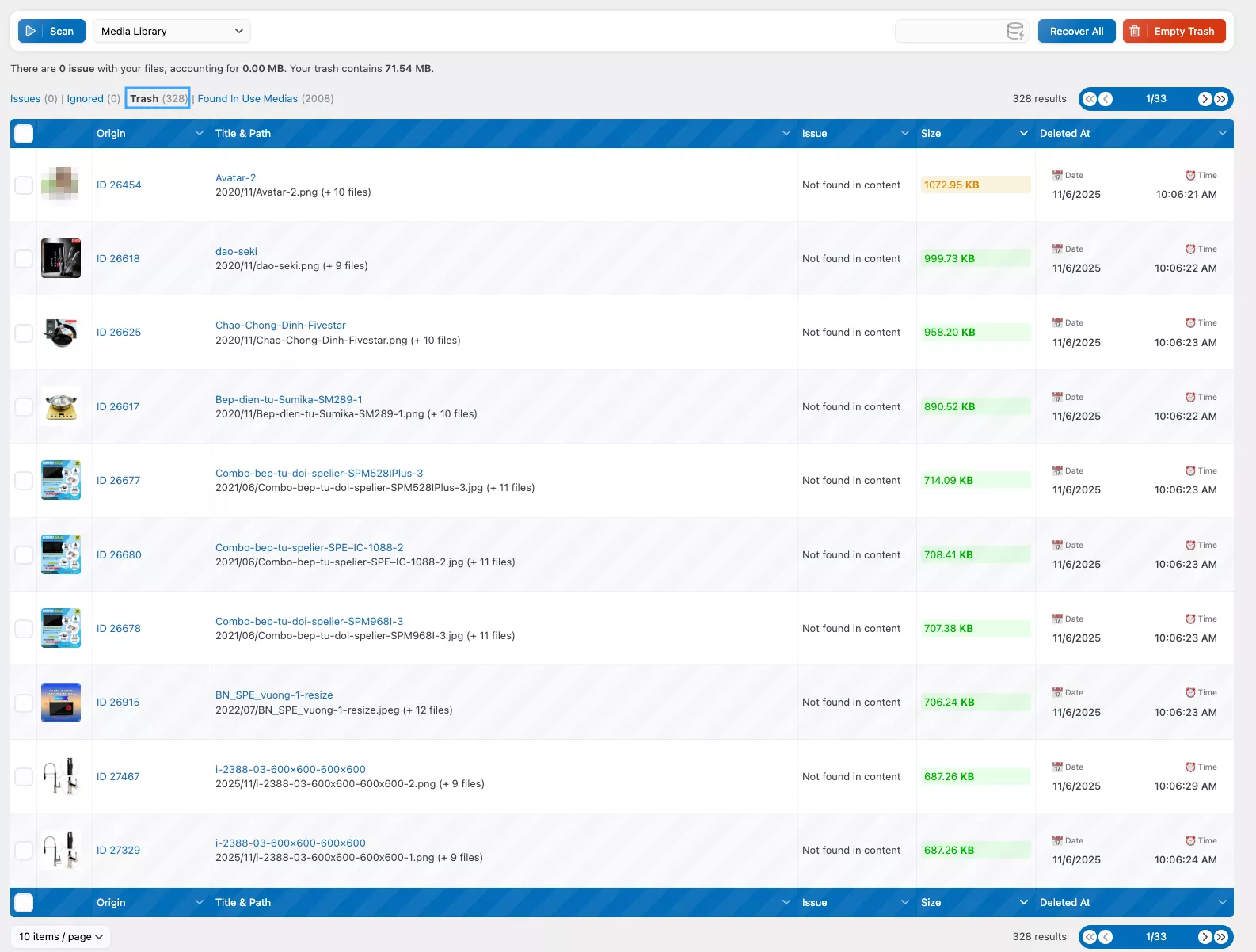 Các file đã xóa được chuyển về thùng rác 