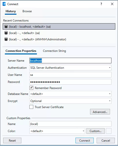 Kết nối đến SQL Server Instance