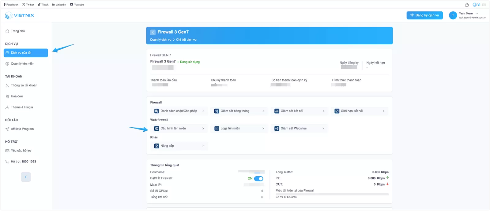 Chọn mục Cấu hình tên miền