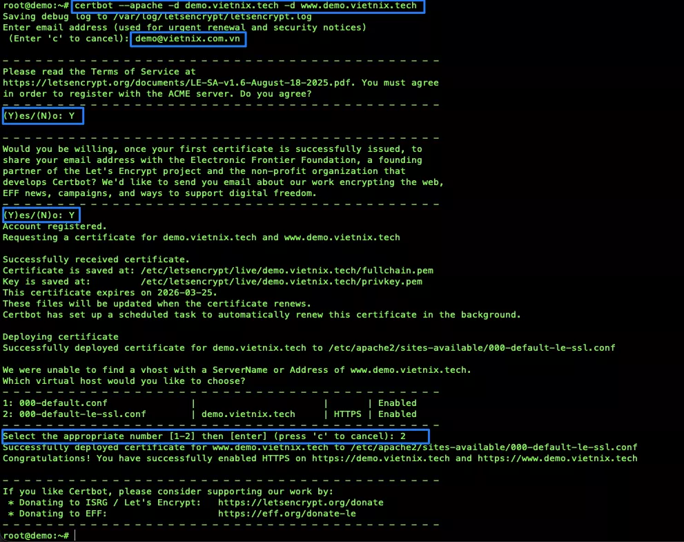 Chạy Certbot cho Apache   