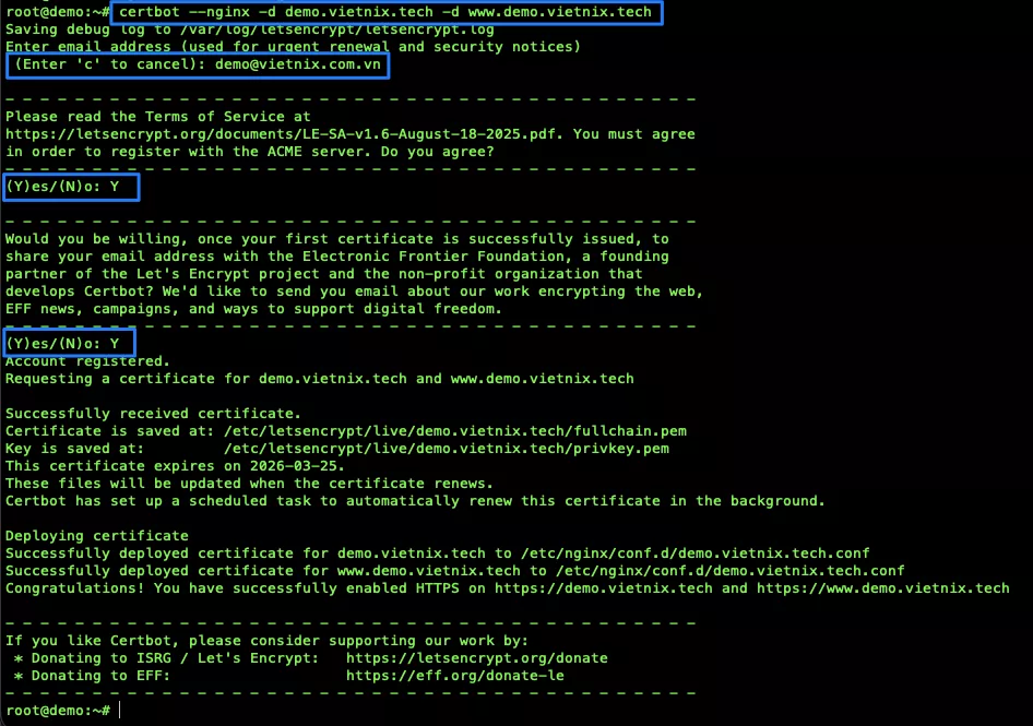 Chạy Certbot cho Nginx  