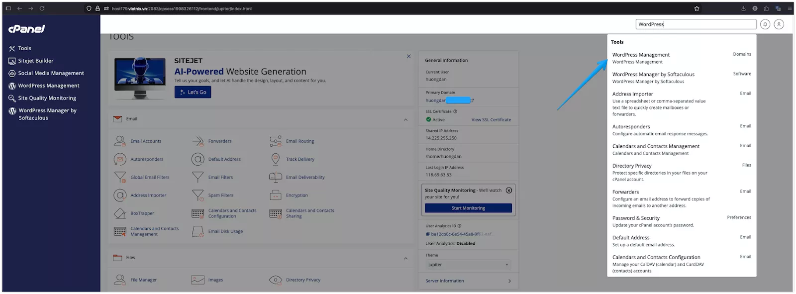 Truy cập vào WordPress Toolkit