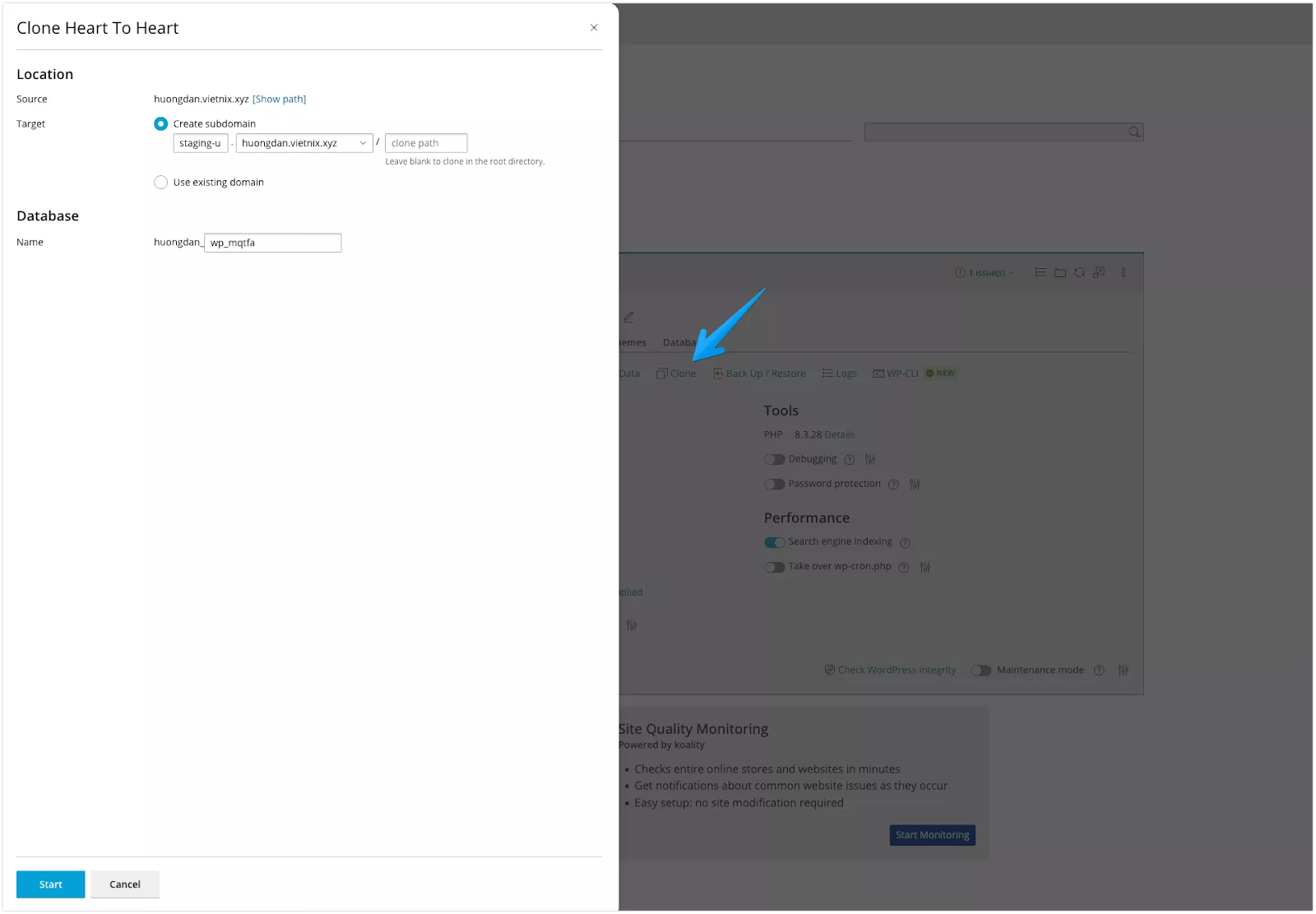 Tính năng Clone để tạo bản sao y hệt của trang web