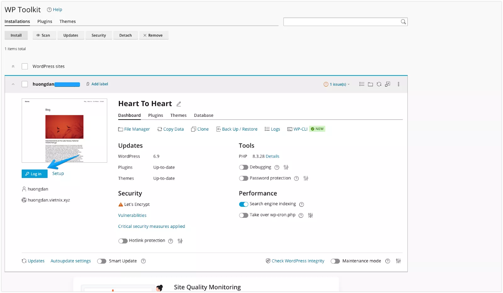 Chọn Login để tự động đăng nhập