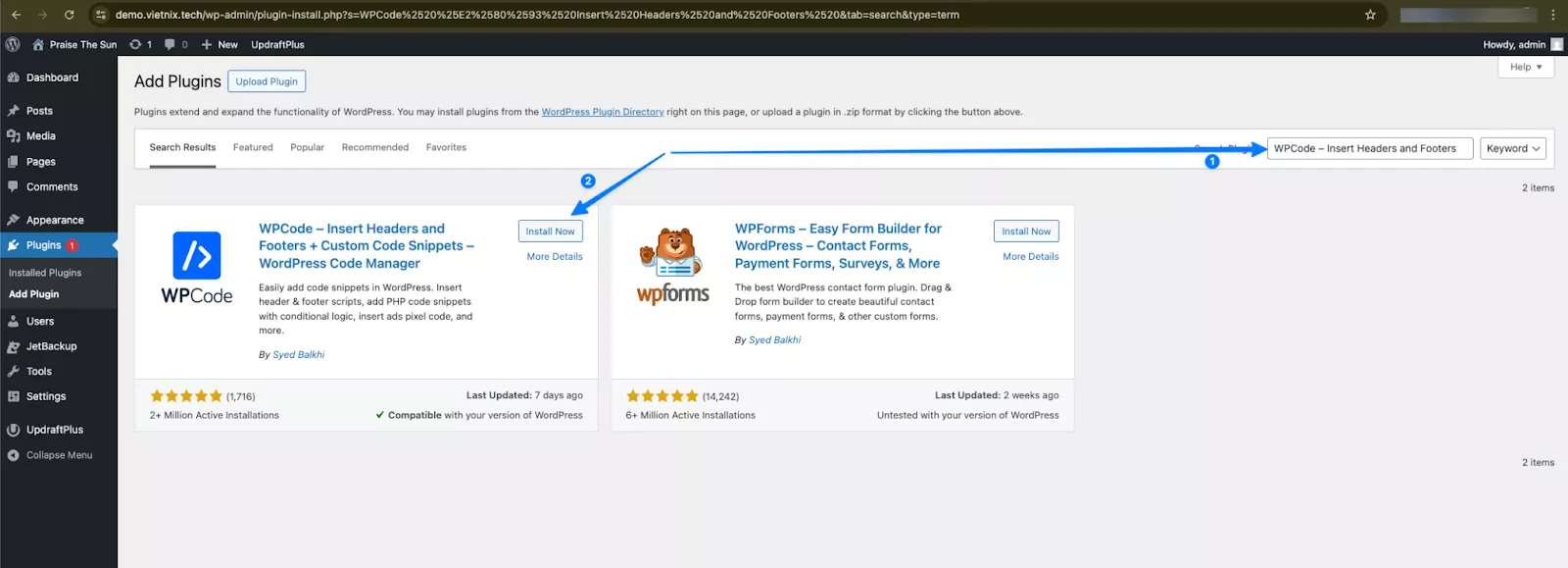 Cài đặt plugin WPCode