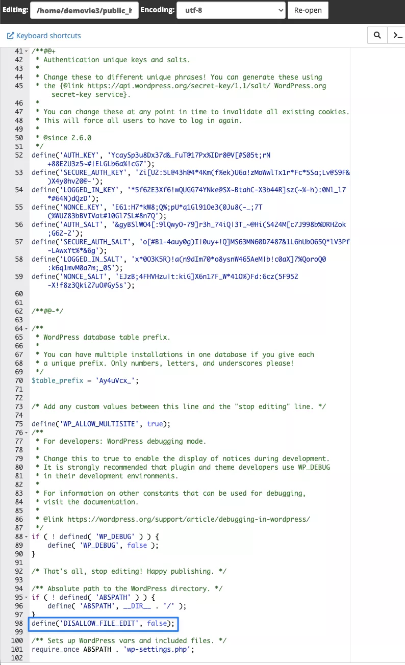 Chỉnh sửa file wp-config.php để bật trình chỉnh sửa giao diện
