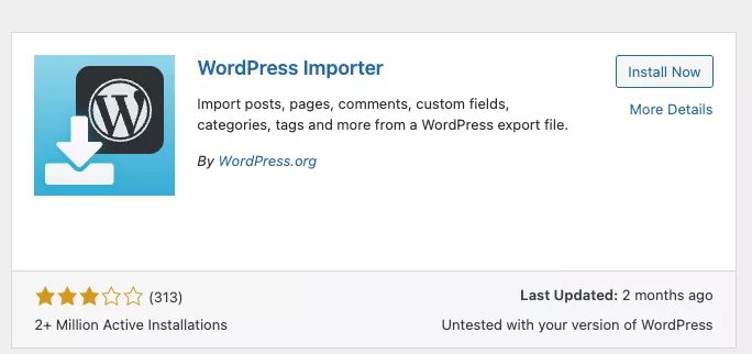 Cài đặt WordPress Importer