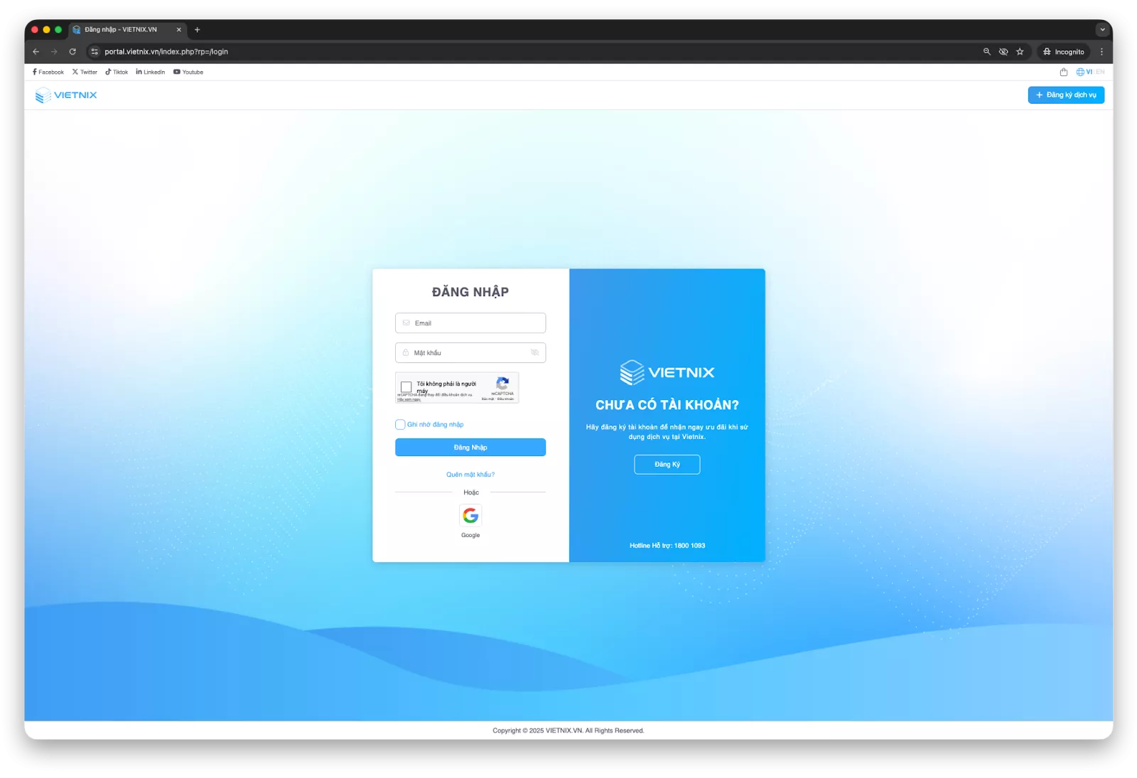 Đăng nhập Portal Vietnix 