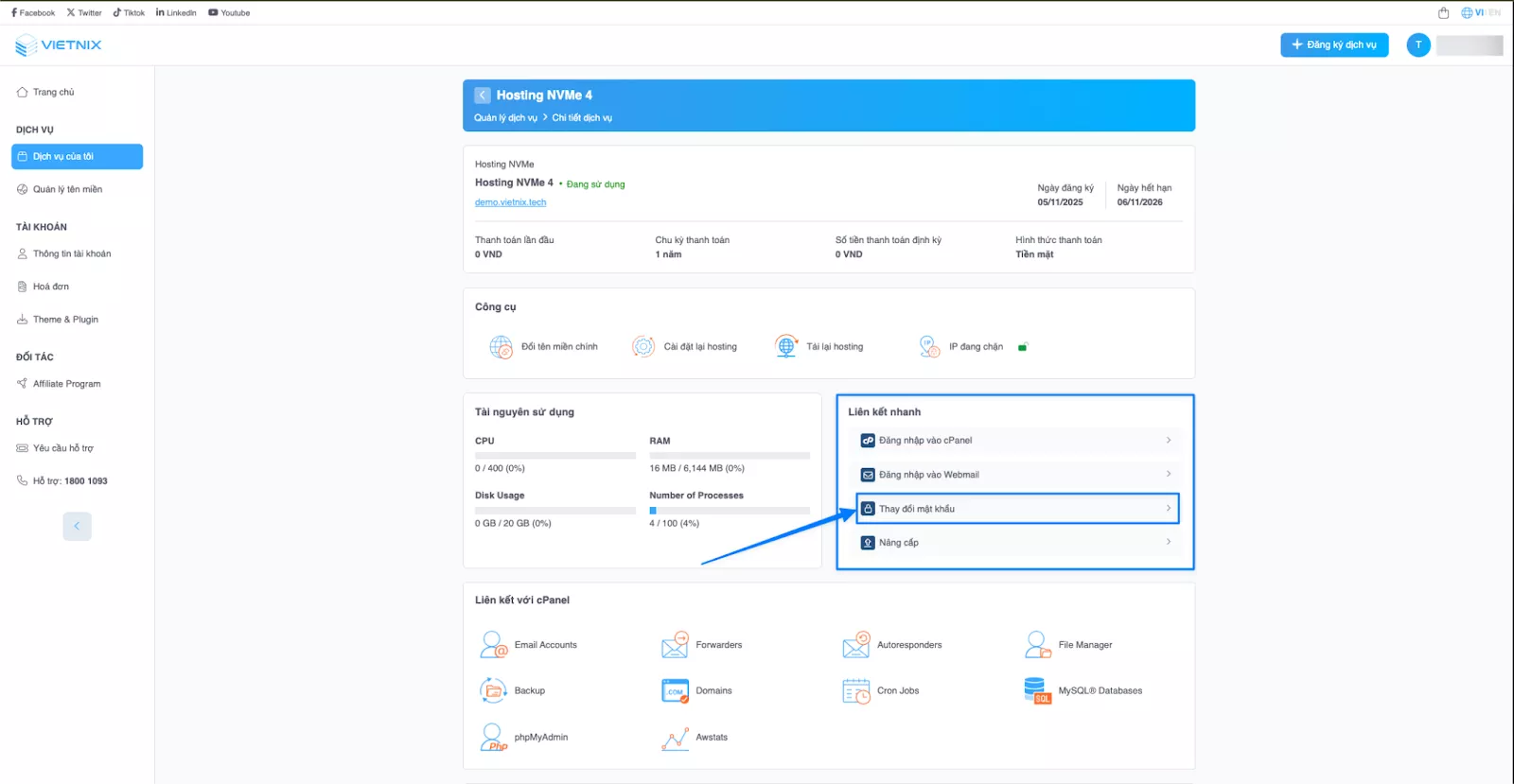 Chọn Thay đổi mật khẩu 