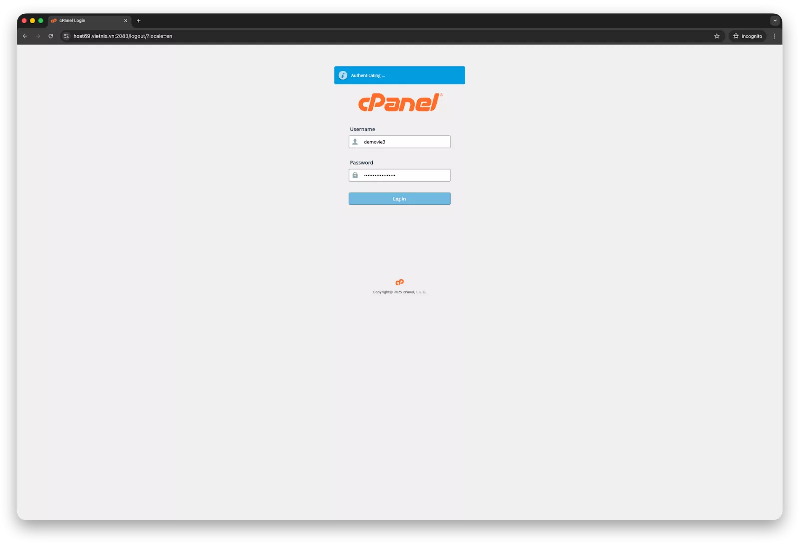 Đăng nhập lại cPanel bằng mật khẩu mới 