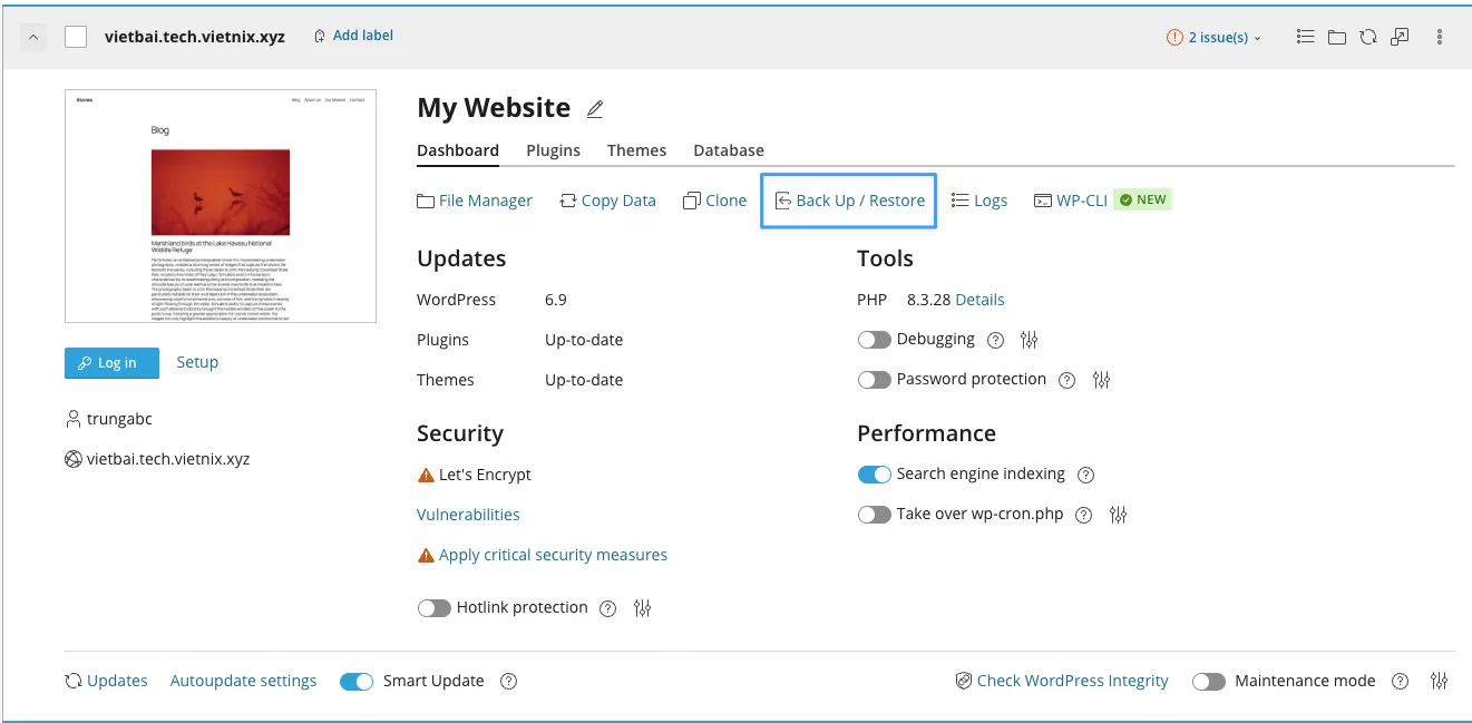 Chọn Back Up / Restore