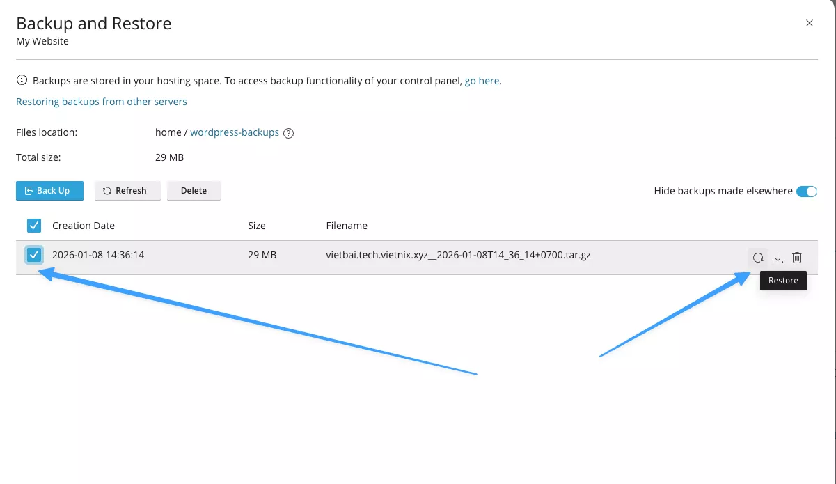 Khôi phục dữ liệu từ bản backup