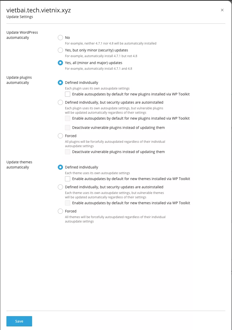 Tính năng Update themes automatically