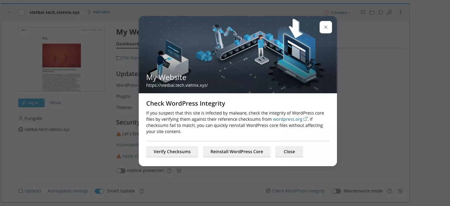 Tính năng Check WordPress Integrity