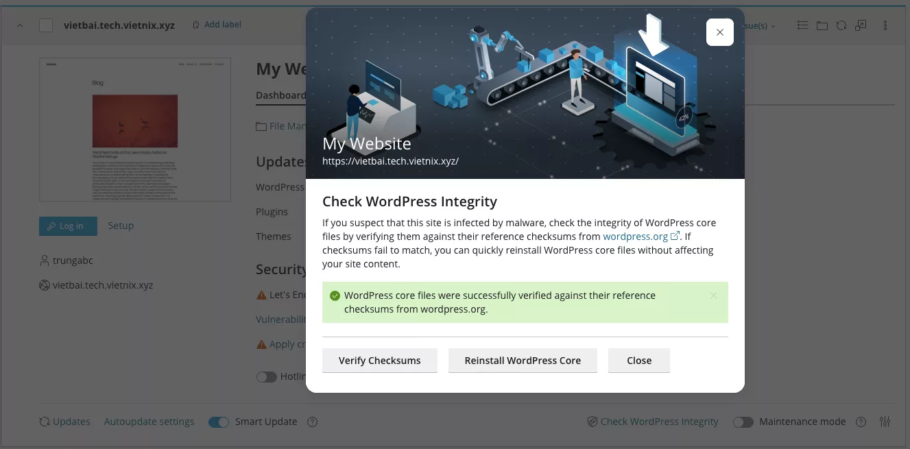 Click chọn Verify CheckSums