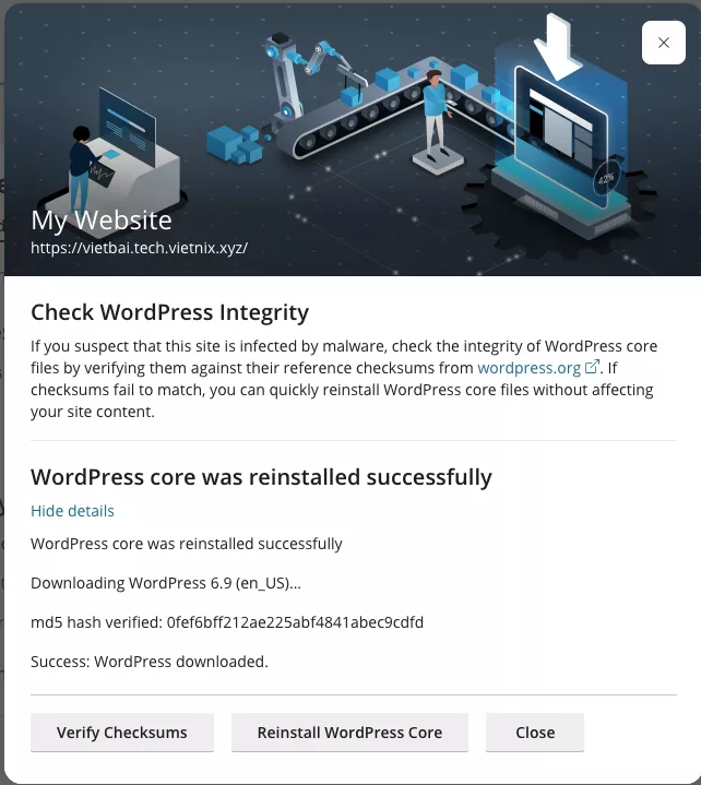 Chọn Close sau khi hoàn thành các thao tác