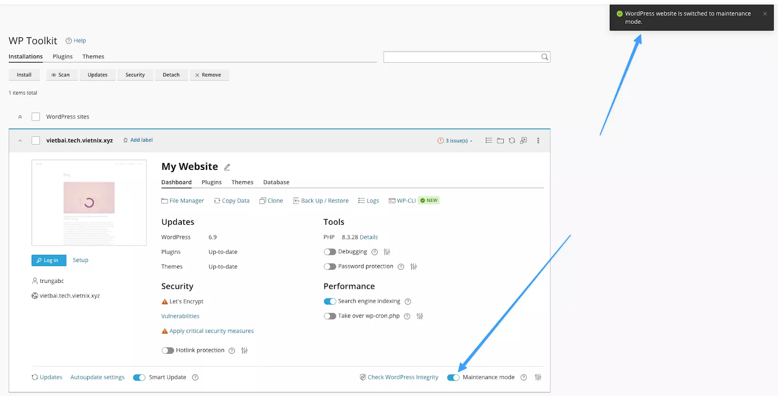 Tính năng Maintenance mode