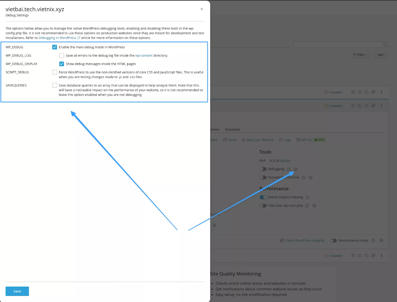Tính năng Debugging and Password protection