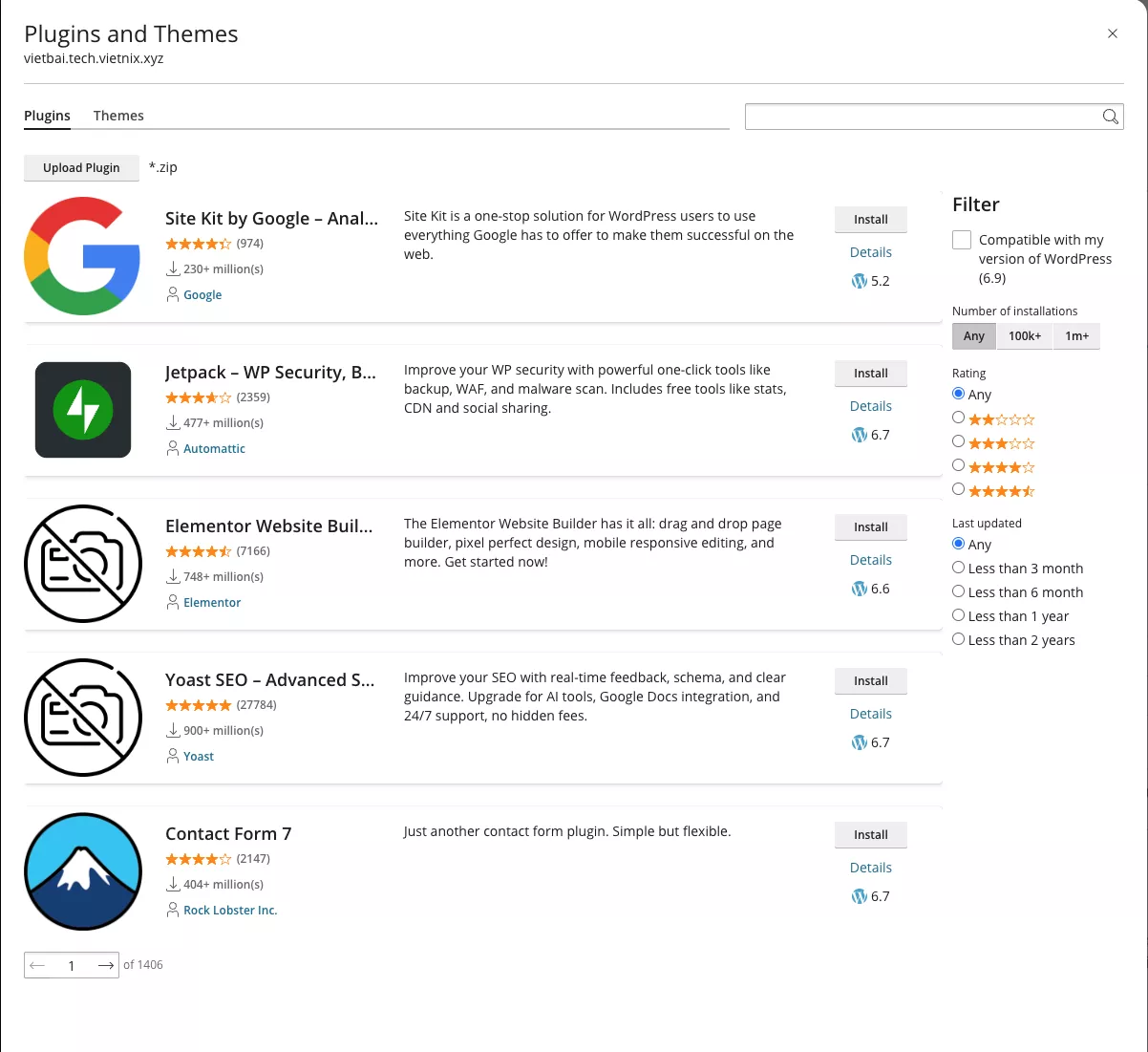 Giao diện cài đặt plugin