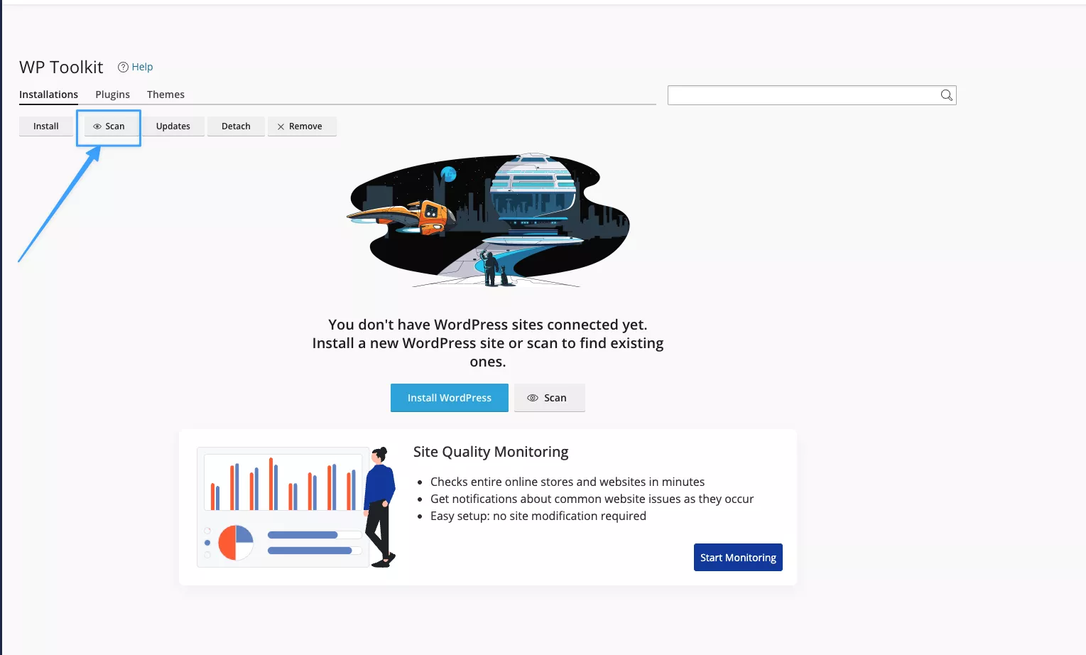 WP Toolkit tự động tìm và thêm vào danh sách quản lý