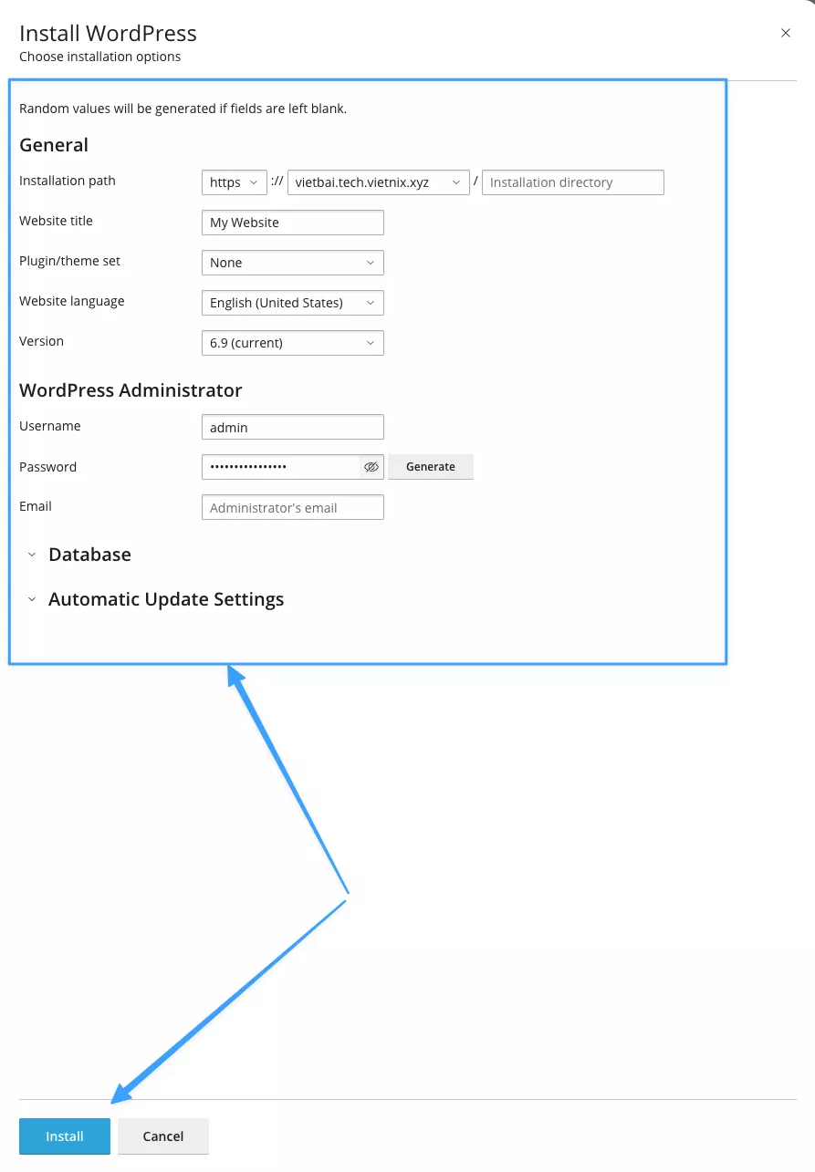 Cài đặt WordPress mới