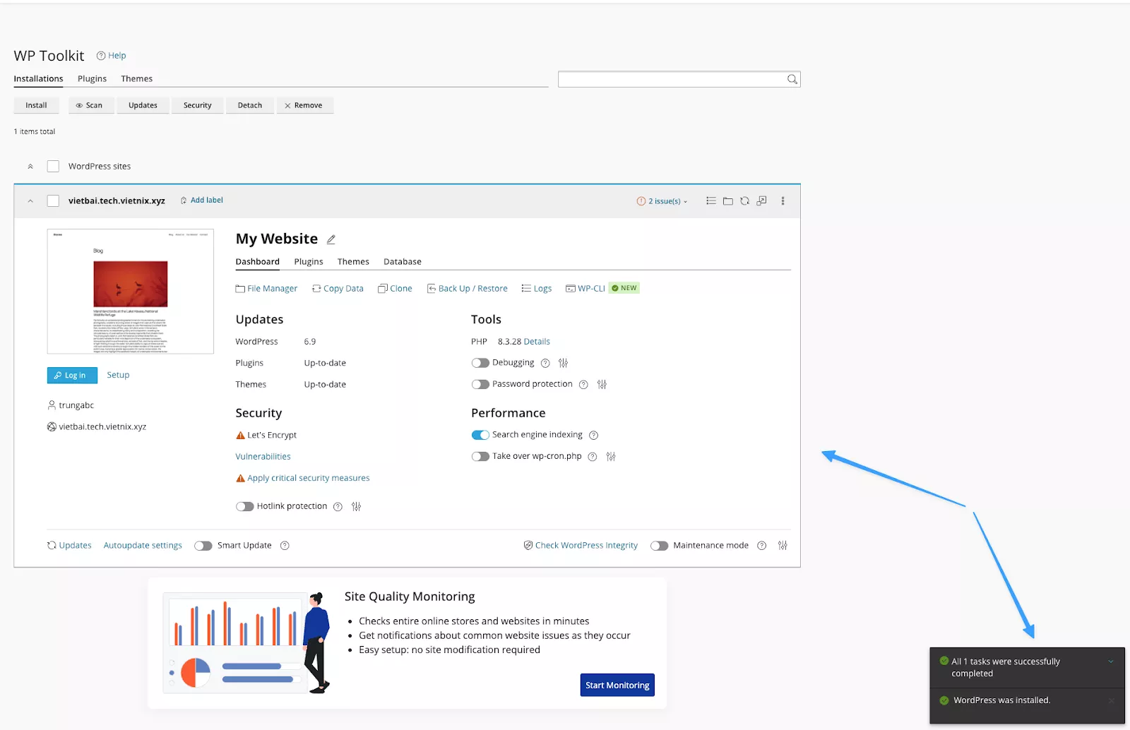 Site mới được thêm vào danh sách