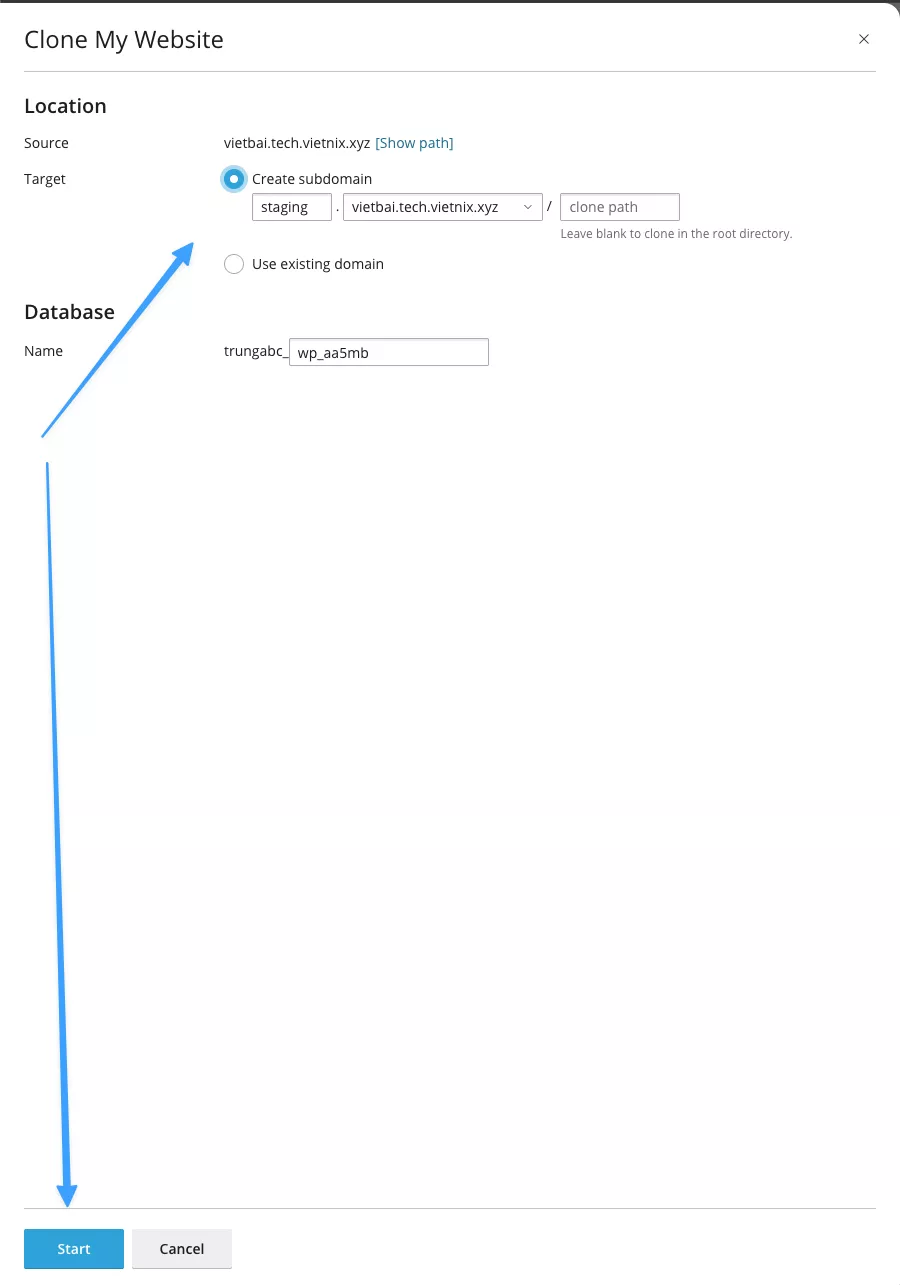 Tạo thêm subdomain từ website chính