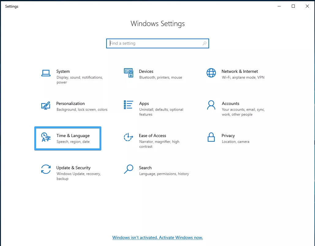 Mở cài đặt ngôn ngữ