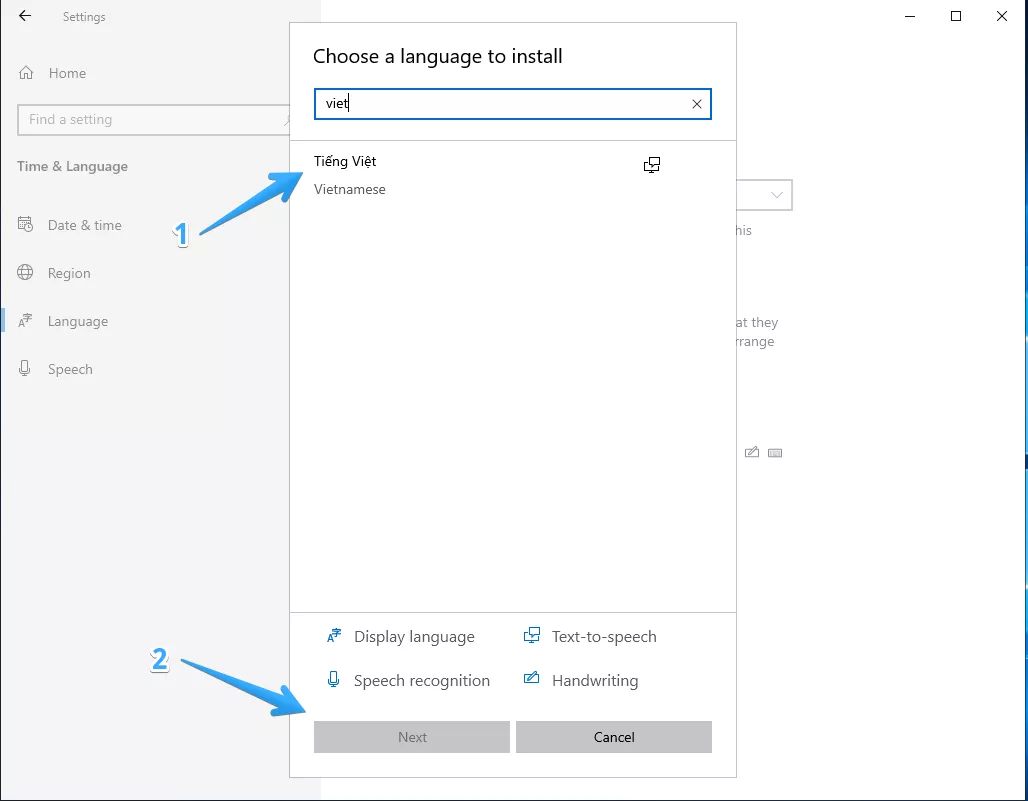 Cài đặt gói ngôn ngữ bổ sung