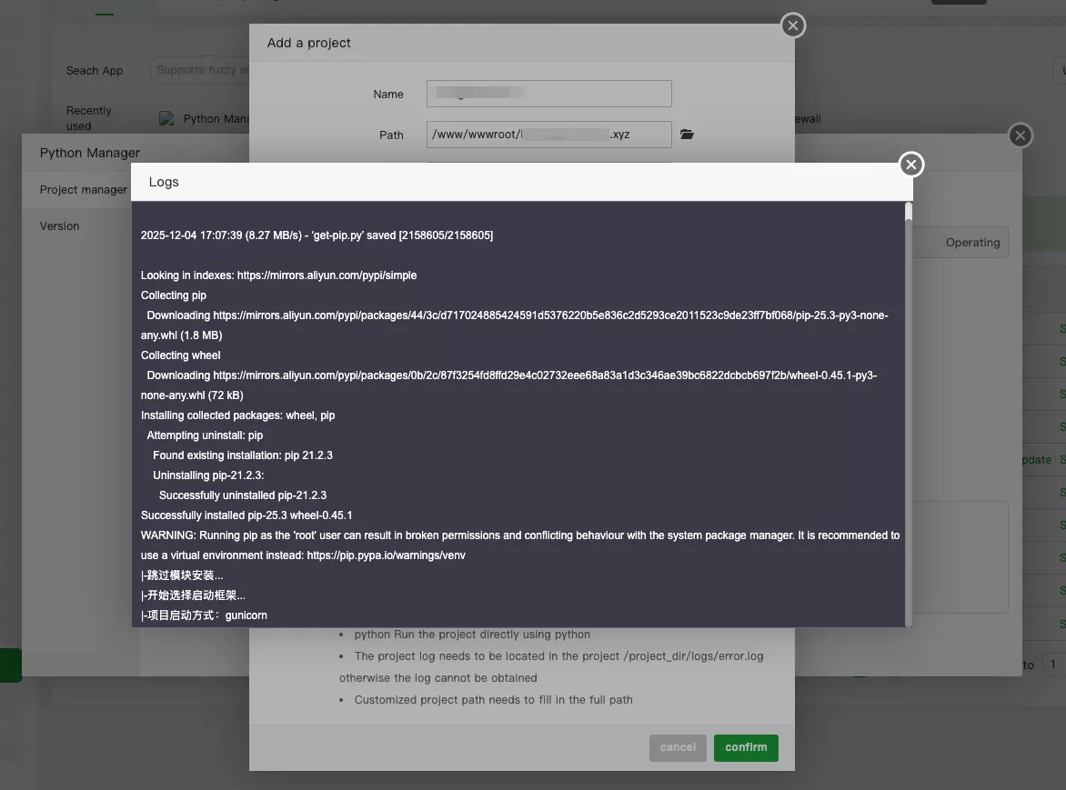 Kết quả tạo môi trường 