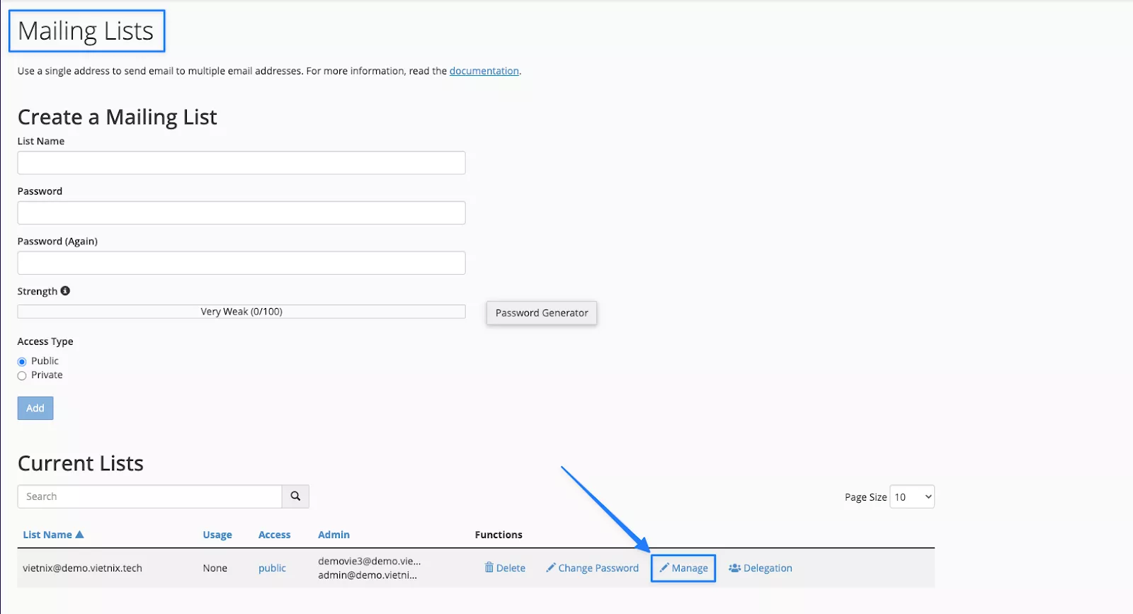 Chọn Mailing List cần chỉnh sửa 