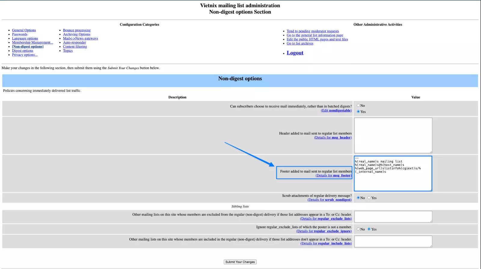 Xóa nội dung trong ô “Footer added to msg” 