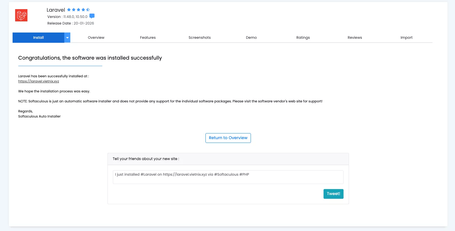 Cài đặt thành công 