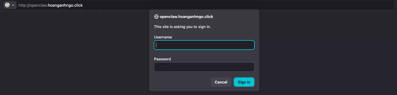 Nhập tên người dùng và mật khẩu bạn đã tạo