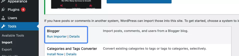 Nhấn Run Importer sau khi cài xong 