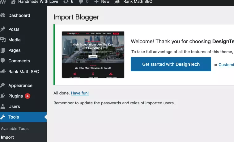 Chờ đợi quá trình import hoàn tất 
